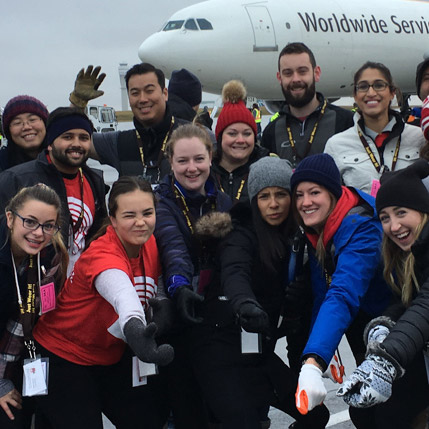 A group of sponsored employees participate at United Way of Calgary and Area's Plane Pull.