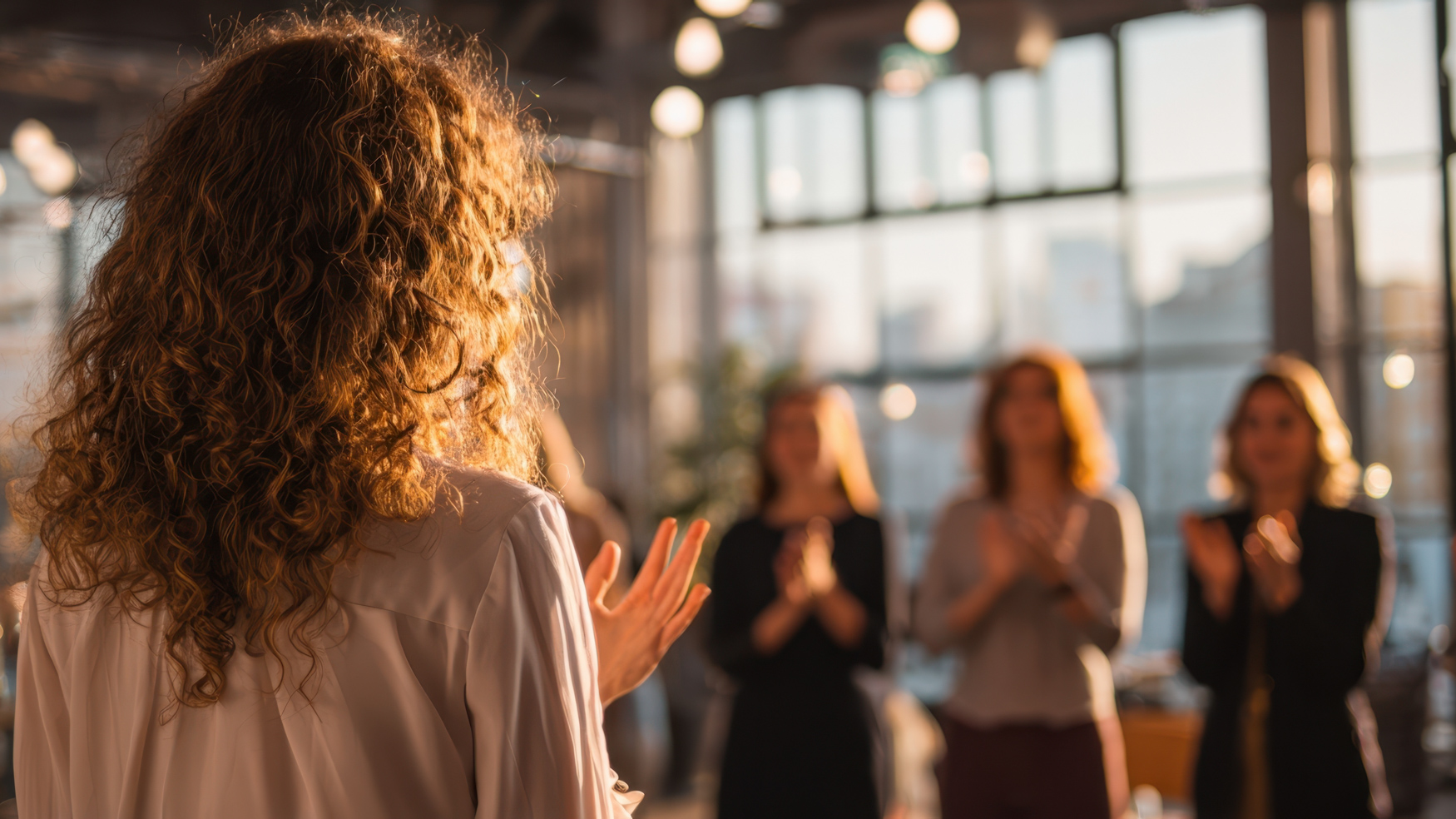 A woman leads a conversation